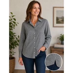 Orvis Women’s Non-Wrinkle Gingham Button Front Shirt Size Side Slits Size 16